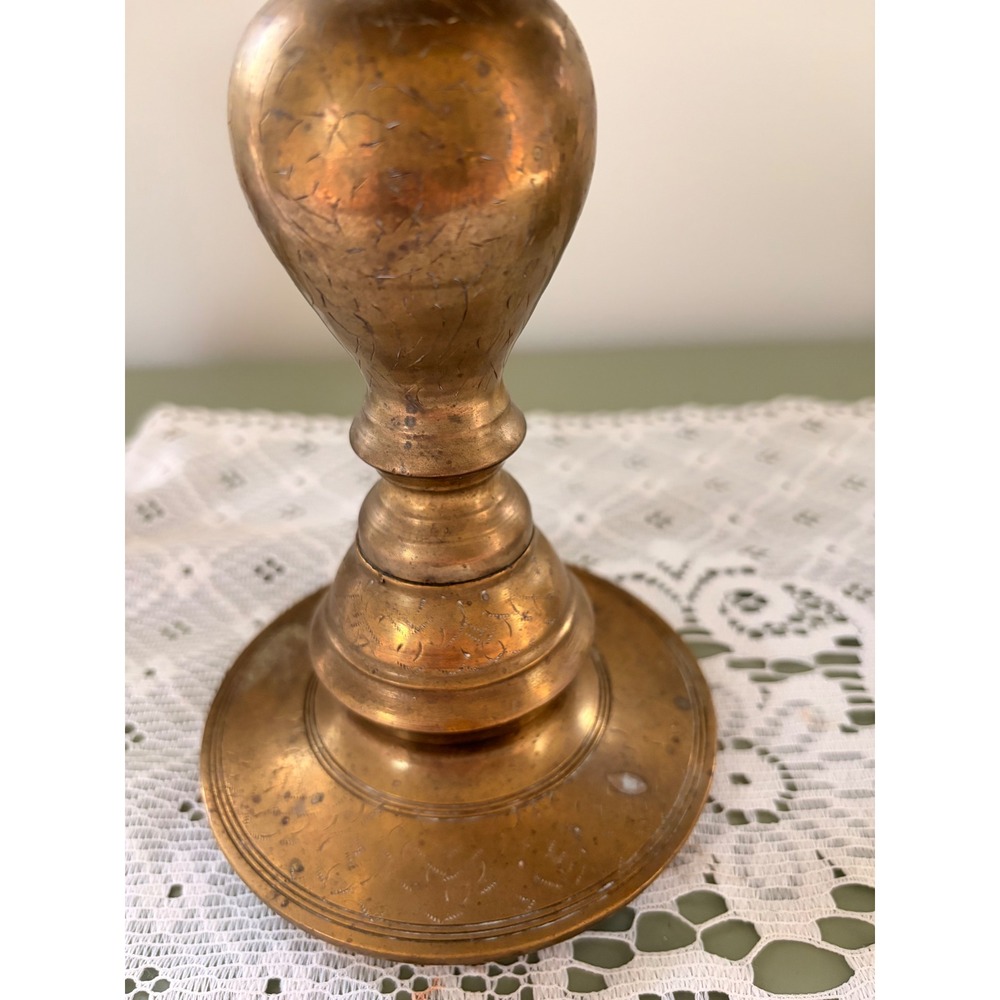 Pair of Vintage Brass Floor Candlesticks | Tall Ornate Candle Holders - Picture 3 of 7